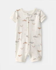 Toddler Whale 100% Cotton 1-Piece Romper Pajama - Ivory