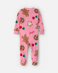 Baby Girl 1-Piece Christmas Gingerbread 2-Way Zip DreamPlush Snug Fit Footed Pajama - Pink