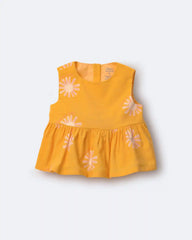 Toddler Girl Peplum Top in Sunny Life Print - Golden Yellow