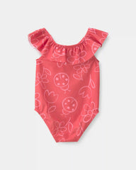 Baby Girl Floral 1-Piece Swimsuit - Red