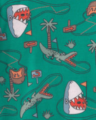 Toddler Boy Shark Golf 100% Cotton Short-Sleeve Snug Fit 4-Piece Pajama Set - Blue/Green