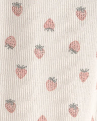 Baby Girl Organic Cotton Rib Footed Pants in Strawberry Print