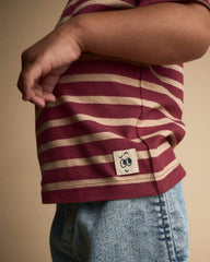 Toddler Boy Relaxed Tee in Stripes - Burgundy/Royal Blue