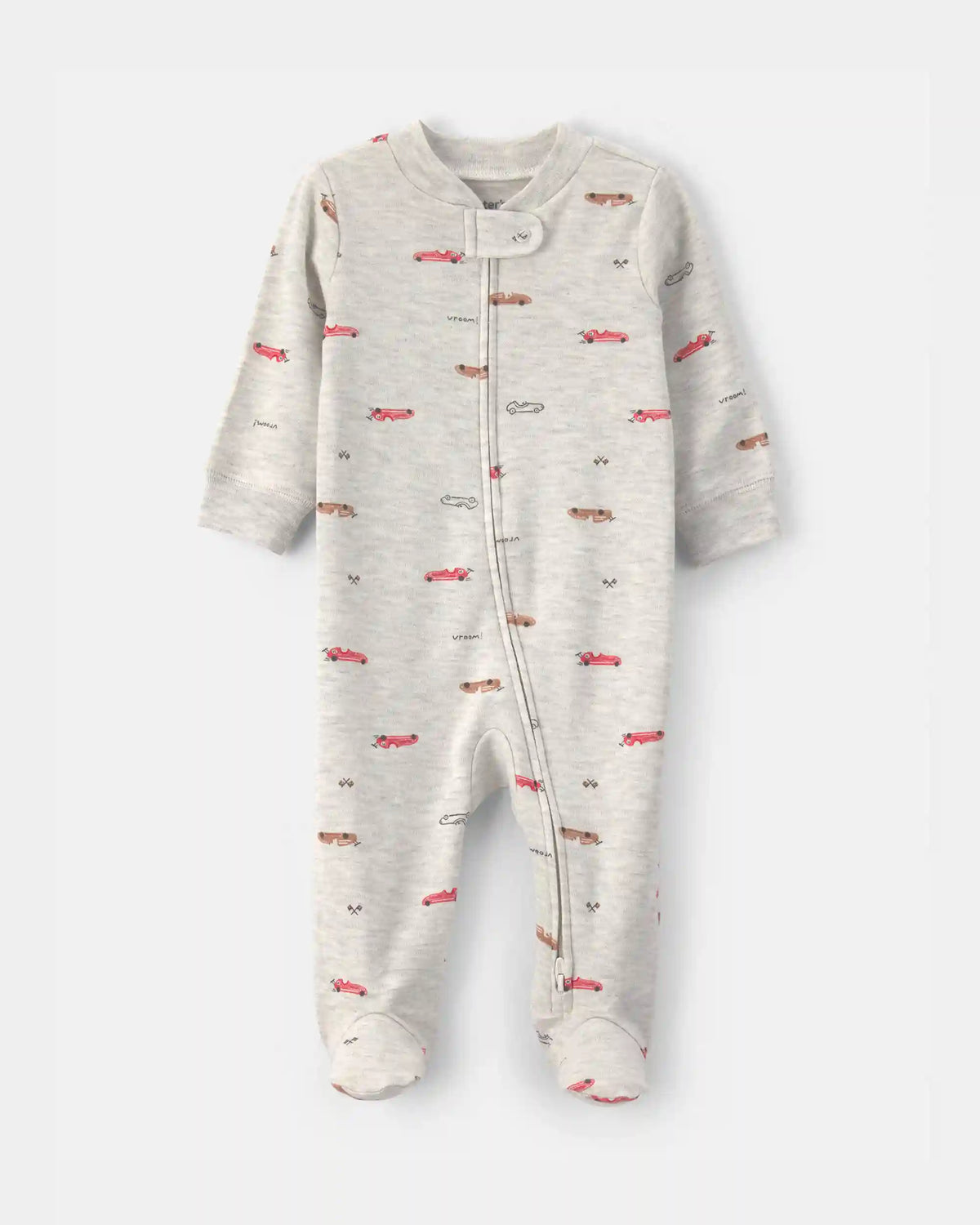 Baby Boy Race Car Cotton 2-Way Zip Sleep & Play Pajamas - Grey