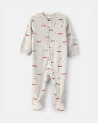 Baby Boy Race Car Cotton 2-Way Zip Sleep & Play Pajamas - Grey
