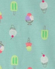 Girls 'Sweet Squad' Popsicle 100% Cotton 4-Piece Pajama Set - Blue/Green