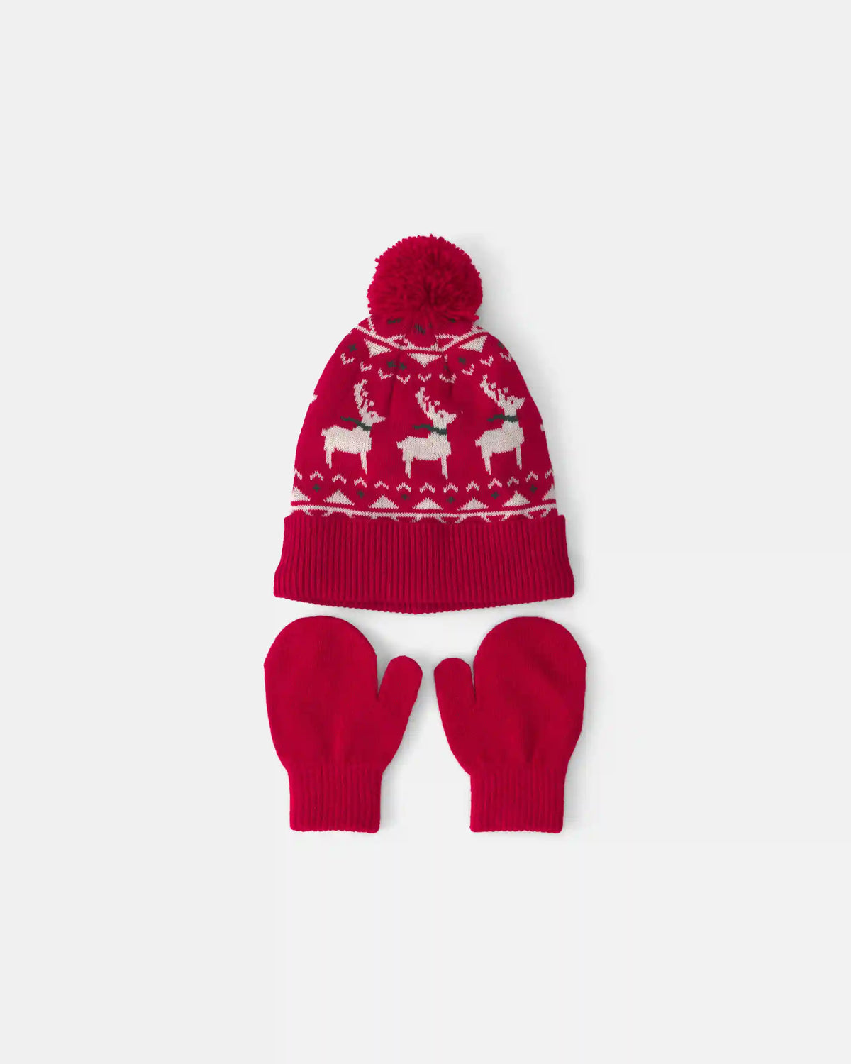 Toddler 2-Piece Fair Isle Christmas Beanie & Glove Set - Red
