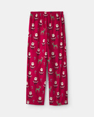 Adult Beige Santa Christmas Fleece Loose Fit Pajama Bottoms - Red