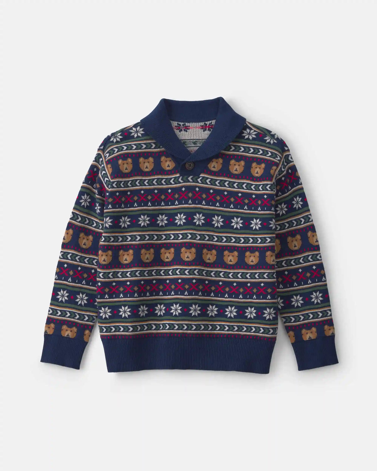 Boys Bear Fair Isle Sweater - Navy Blue