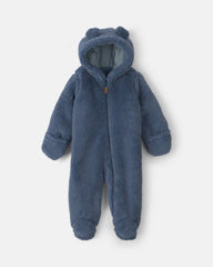 Baby Boy Bear Teddy Fleece Long-Sleeve Jumpsuit - Blue