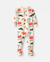Baby Halloween Print 1-Piece Footed Pyjama - Cream