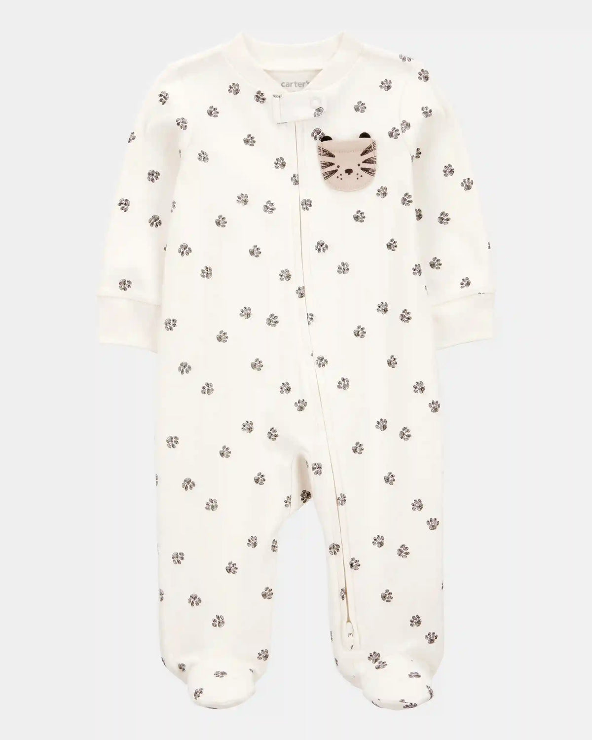Baby Tiger Print 2-Way Zip Cotton Sleep & Play Pajamas - Ivory