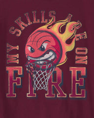 Boys 'My Skills Are On Fire' Basketball Graphic Tee - Burgundy