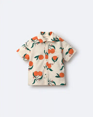 Toddler Boy Button-Down Short-Sleeve Shirt in Clementine Grove Print - Cream