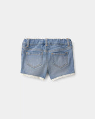Baby Girl Eyelet Trim Denim Shorts - Light Wash