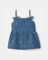 Girls Paisley Denim Top - Medium Wash