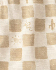 Toddler Boy Cactus Checkered Drawstring Shorts - Beige