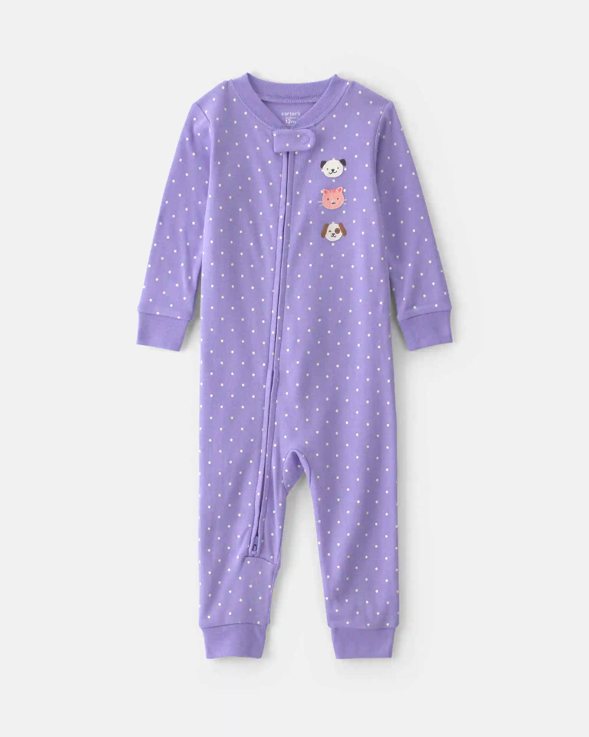 Baby Girl 1-Piece Pets 2-Way Zip 100% Cotton Snug Fit Pajama - Purple