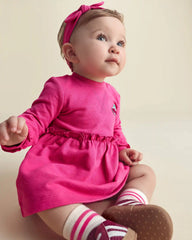 Baby Girl 3-Piece Cherry French Terry Long-Sleeve Dress Set - Pink