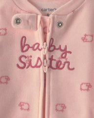 Baby Girl 'Baby Sister' Fleece 2-Way Zip Sleep & Play Pajamas - Pink
