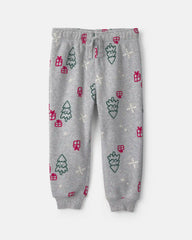Baby Boy 2-Piece Christmas Ski Fleece Top & Pant Set - Green/Grey