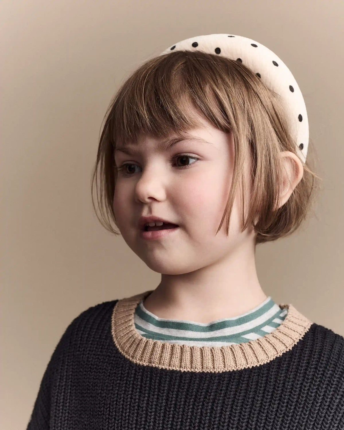 Toddler Girl Velvety Polka Dot Padded Headband - Khaki/Black