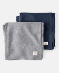 Baby 2-Pack Waffle Knit Blankets - Grey/Navy