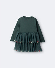 Toddler Girl Tree Pom Pom Long-Sleeve Tutu Dress - Dark Green