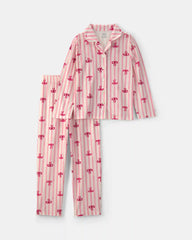 Girls Bow Print Relaxed Fit Pyjama Set - Pink