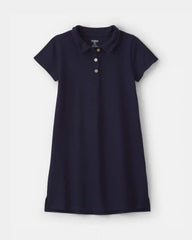 Girls Uniform Piqué Short-Sleeve Dress - Navy