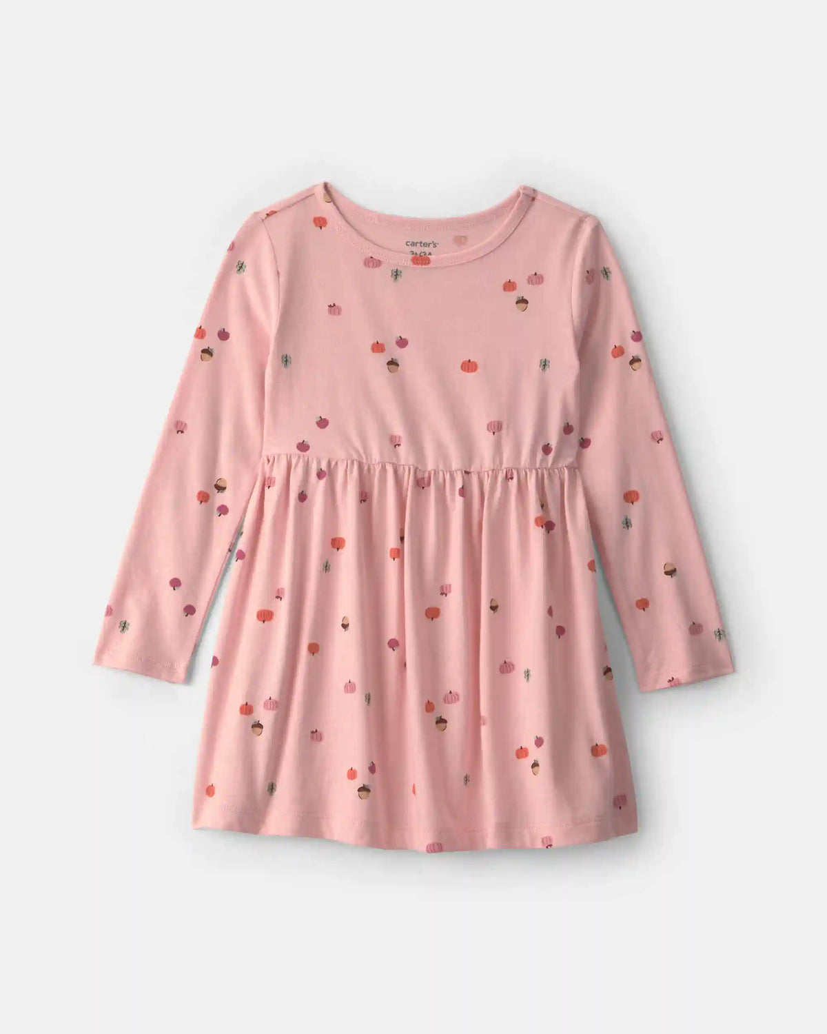Toddler Girl Pumpkin Long-Sleeve Dress - Pink