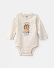 Baby Girl 'Flippin' Cute' Pancake Long-Sleeve Graphic Bodysuit - Cream