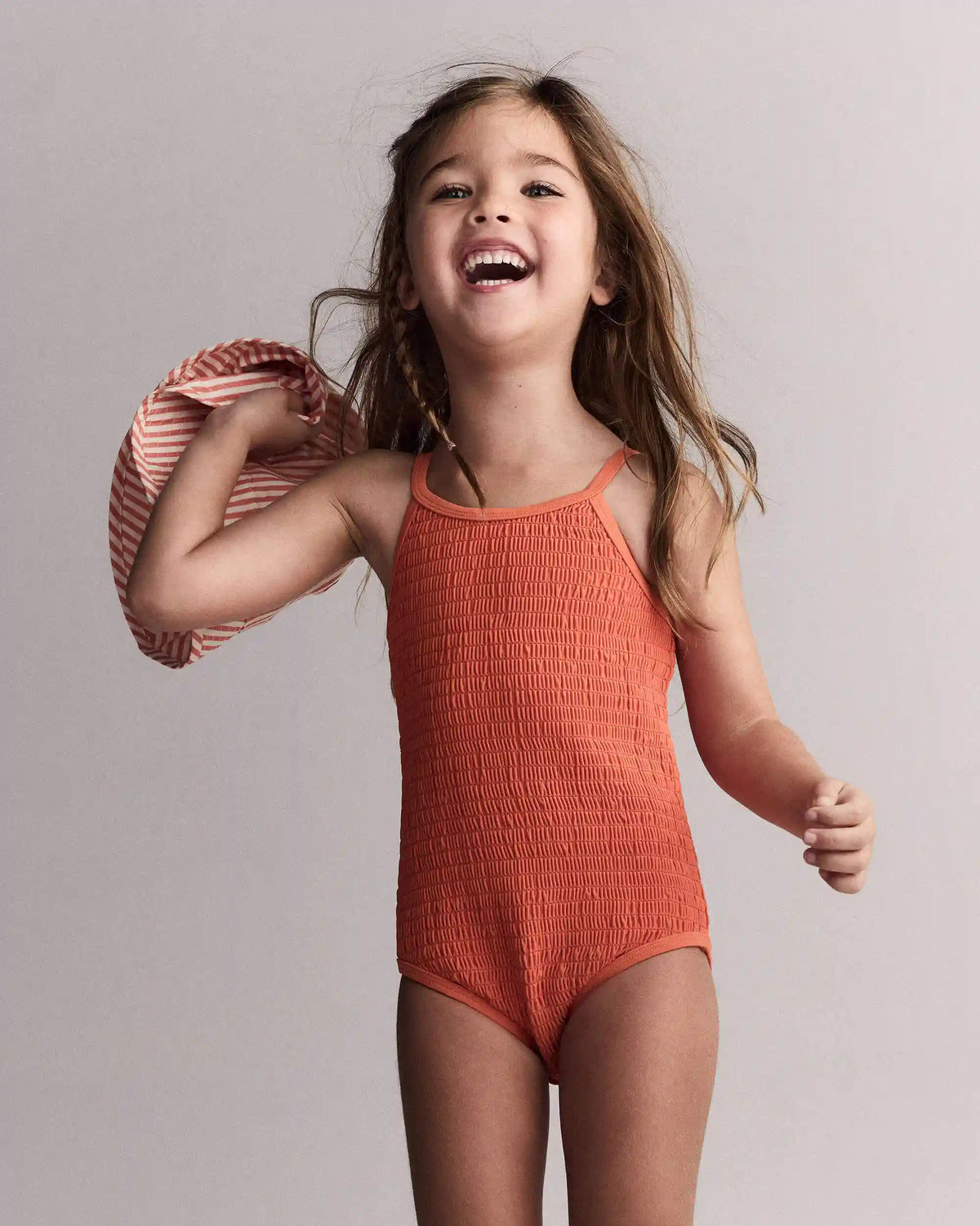 Toddler Girl Smocked One-Piece Swimsuit - Orange