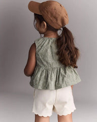 Toddler Girl Embroidered Peplum Top in Floral Print - Green