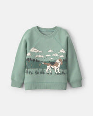 Toddler Boy Dog Fleece Pullover Sweatshirt - Green