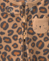 Baby Girl Leopard Fleece 2-Way Zip Sleep & Play Pajamas - Brown