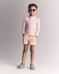 Toddler Boy Off-Center Stripe Swim Trunk - Light Pink/Orange