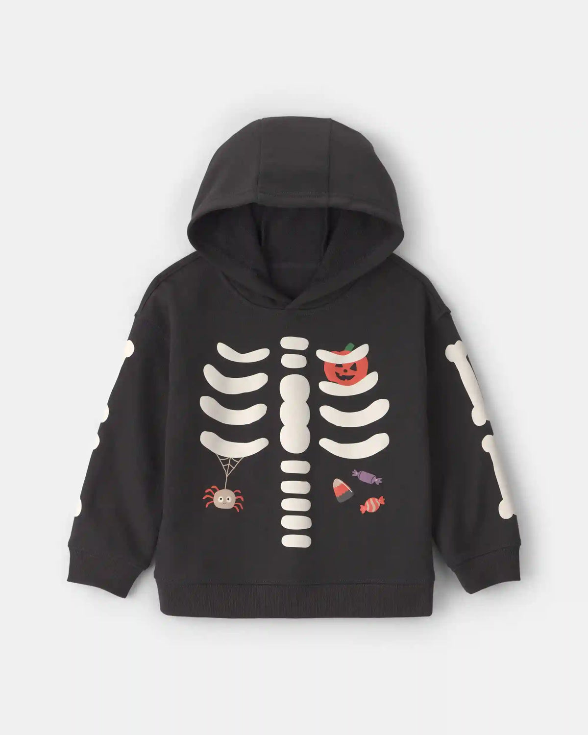 Toddler Boy Skeleton Halloween Hoodie - Black/White