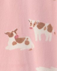 Toddler Girl 1-Piece Cow DreamPlush Snug Fit Footed Pajama - Pink