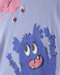 Girls 4-Piece Monster 100% Cotton Snug Fit Pajama Set - Blue/Cream