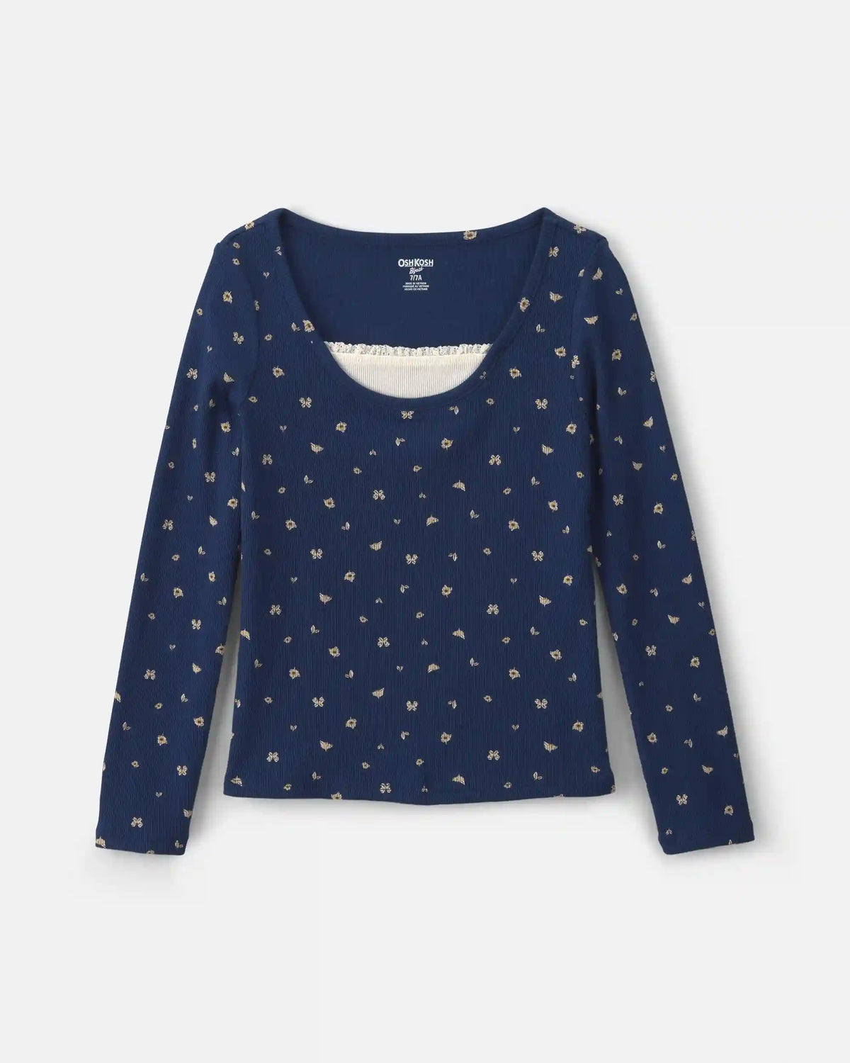 Girls Floral Long-Sleeve Top - Navy Blue