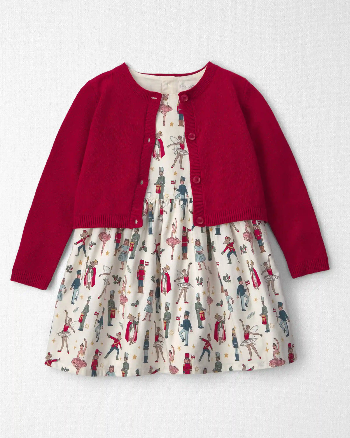 Toddler Girl 2-Piece Organic Cotton Cardigan Dress Set in Nutcracker