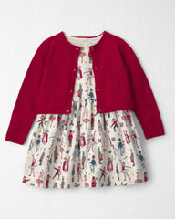 Toddler Girl 2-Piece Organic Cotton Cardigan Dress Set in Nutcracker
