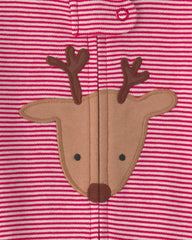 Baby Reindeer 100% Cotton 2-Way Zip Sleep & Play Pajamas - Red
