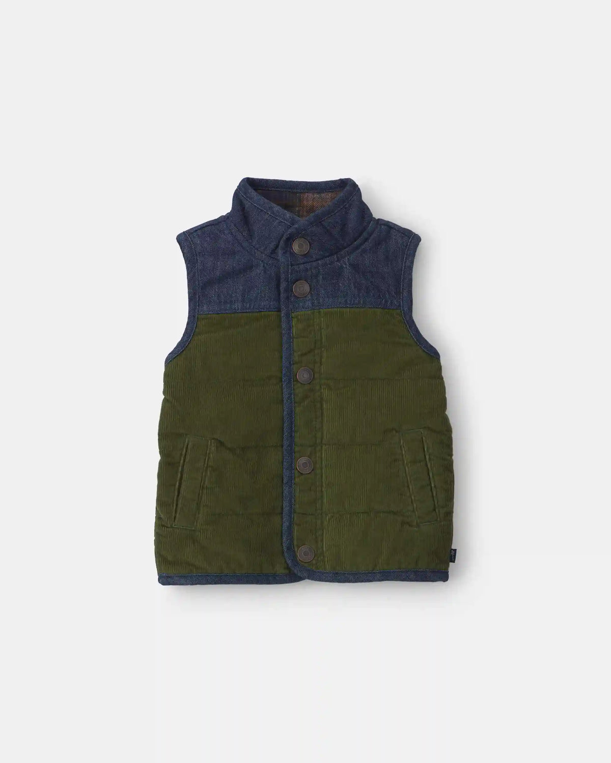 Baby Boy Color Block Corduroy Vest - Olive Green/Blue