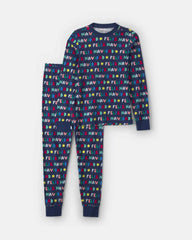Adult 2-Piece 'Feliz Navidad' Christmas 100% Cotton Snug Fit Pajama Set - Navy Blue