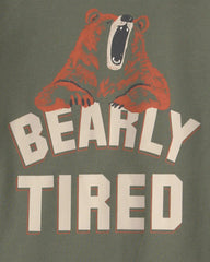 Boys 4-Piece 'Bearly Tired' 100% Cotton Snug Fit Pajama Set - Green/Cream