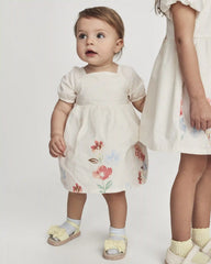 Baby Girl Puff Sleeve Floral Dress - Cream