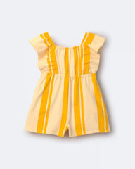Toddler Girl Ruffle Sleeve Romper in Stripes - Yellow