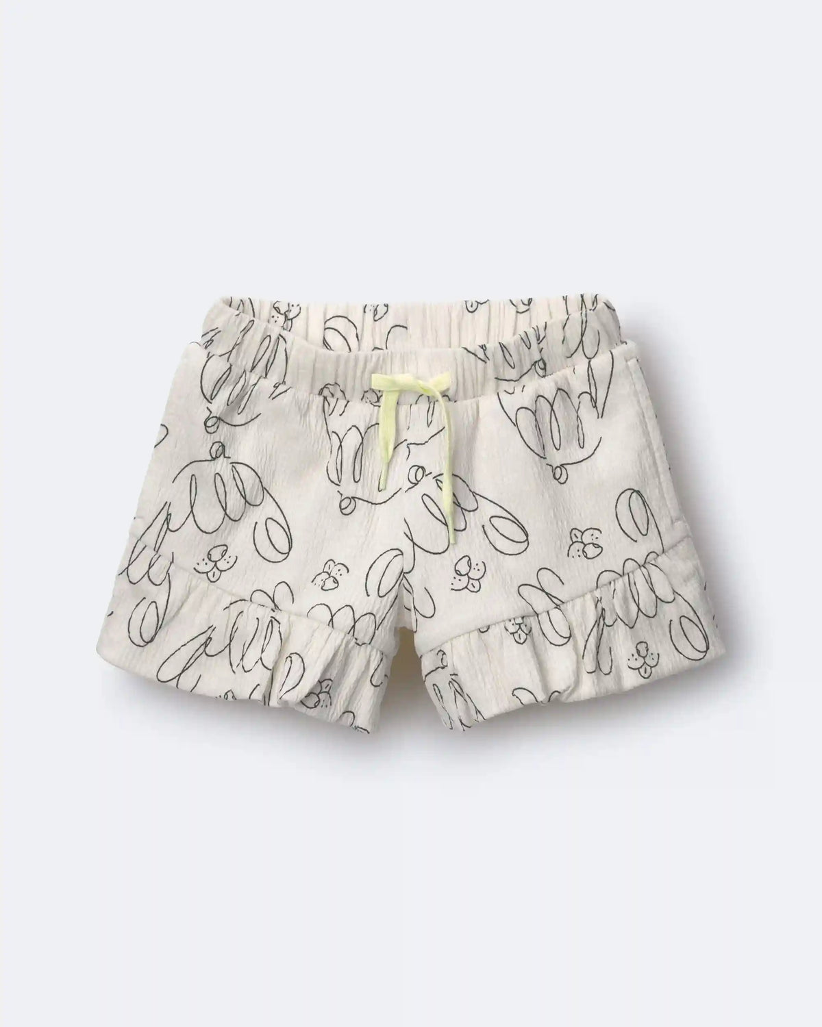 Toddler Girl Ruffle Butterfly Shorts in Dog Print - Cream